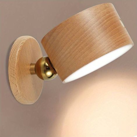 Lampada da parete in legno, lampada da lettura a LED, lampada da parete dimmerabile per la camera da letto, lampada girevole a 360° con controllo touch per il soggiorno - Crezuo