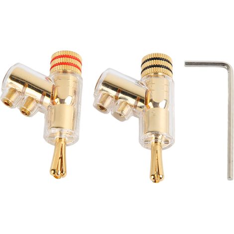Fiche banane verrouillable cuivre doré sans soudure, 1 paire de connecteurs banane pour câble enceinte (1/5)