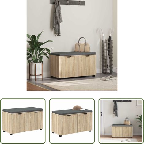 vidaXL Sonoma-Eiche - Flurbank mit Kissen mit Regal Sonoma-Eiche 80 x 38 x 46 cm (1/5)