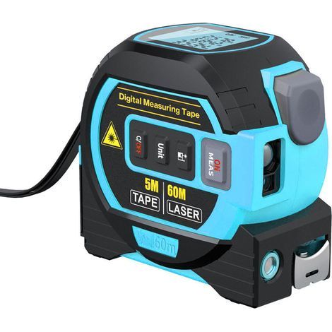 2-in-1 Laser Tape Measure, 60m Laser Rangefinder & 5m Measuring Tape, Digital Laser Tape Measure with LCD Screen, Units M/in/Ft (1/5)