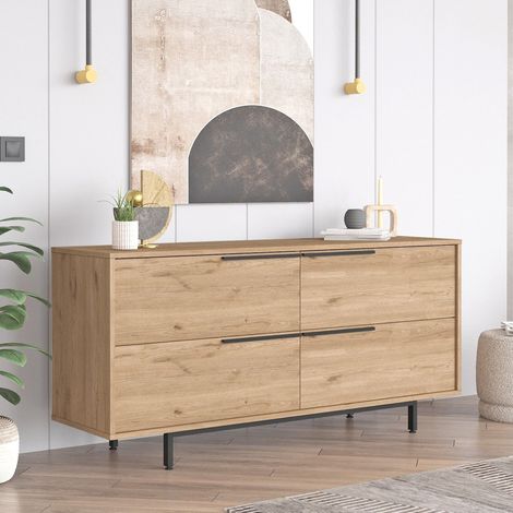 Credenza Follo, Madia 4 Vani, 4 Ante, Apertura a Ribalta, 160x45x74h cm Marrone Rovere (1/5)