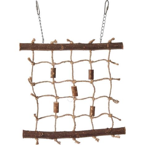 Gioco per uccelli da parete in legno naturale con corda intrecciata: una struttura di arrampicata sicura e divertente per pappagalli e parrocchetti.