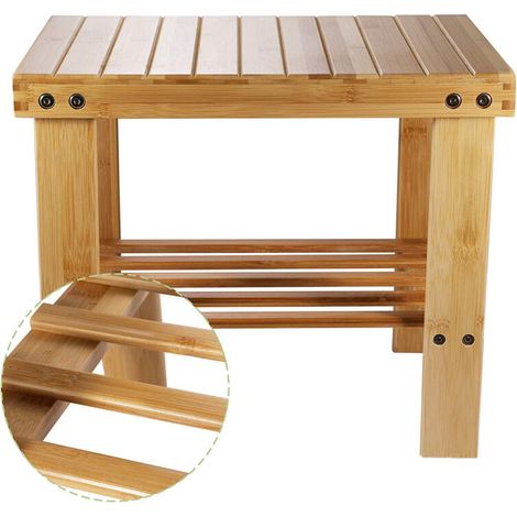 Low stool made of natural bamboo with storage space for children and adults (32 x 24 x 34 cm) (1/5)