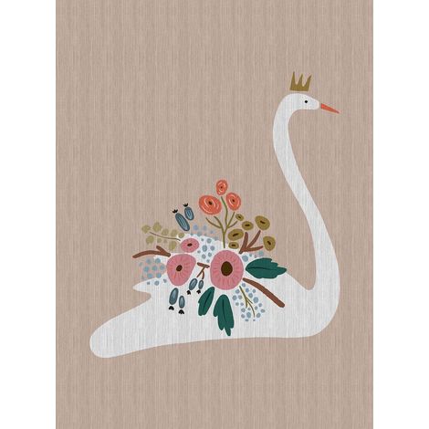Papier peint panoramique scandinave chambre fille Tapisserie panoramique beige pastel avec cygne Papier peint panoramique animaux moderne (1/2)