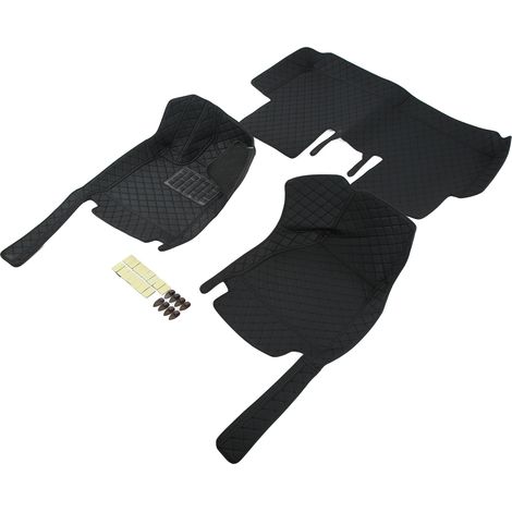 Tapis de sol voiture 3 pièces similicuir forme losange remplacement Tesla Model S 2016-2018, noir intérieur premium (1/5)