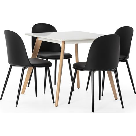 Set tavolo 80x80 cm e 4 sedie da pranzo Kana Nere