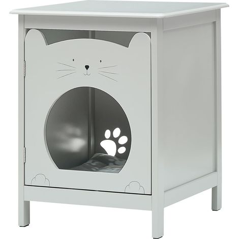 Meuble cache litière gris avec aérations, table d’appoint multifonction pour chat (1/5)