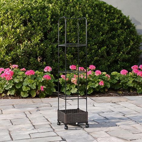 Jardin avec treillis noir sur roues bac à fleurs 40 x 40 x 185 cm (1/5)