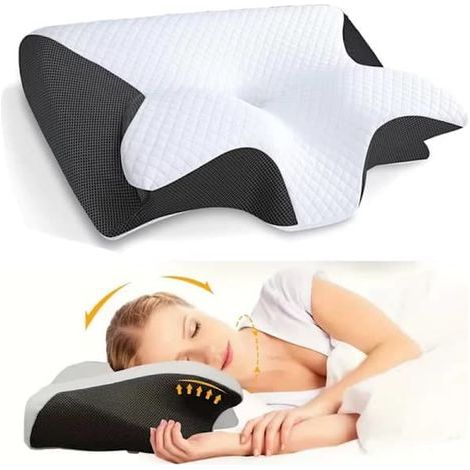 Cuscino cervicale viscoelastico, cuscino ortopedico ergonomico 2 in 1 per alleviare il dolore al collo, cuscino di supporto sagomato nero - AquaForge (1/5)