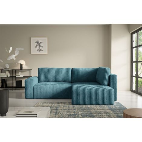 Ecksofa mit Schlaffunktion NATALIA XL in Stoff Tilia Blau Ottomane Rechts