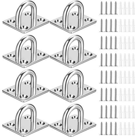 8 pcs Plaque à œillets robuste, anneau d'agrafe, boucle de crochet, matériel d'ombrage en forme de U – Crochets de hamac de plafond mural M5 pour suspension pivotante – Acier inoxydable 304 (1/5)