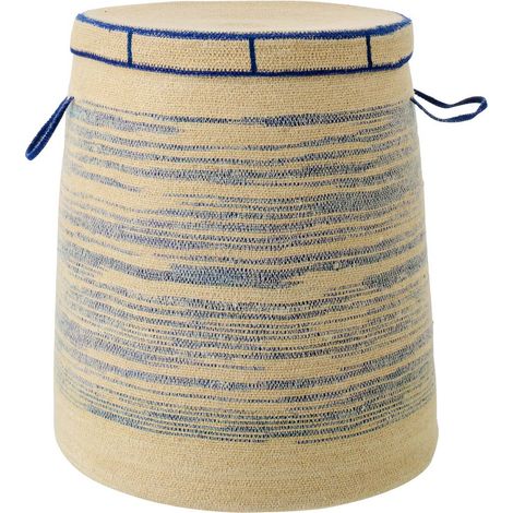 Panier Avec Couvercle en Jonc "Galene" 60cm Naturel & Bleu (1/3)