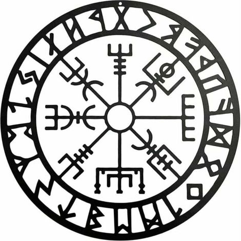Art mural de boussole viking, sculptures boussole nordique noir creux en fer mural suspendu en métal pour chambre à coucher moderne décoration de paroi métallique de chambre à coucher (28 cm) (1/4)