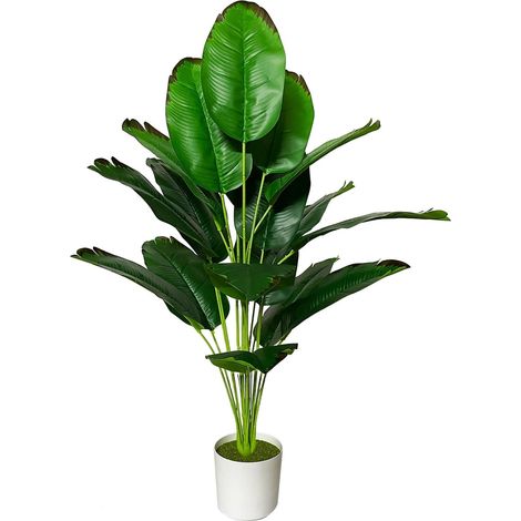 Plante Artificielle Intérieur Faux Plantes en Pot Plastique avec 18 Tropical Palmier Arbre Feuilles pour Extérieur Maison Bureau Jardin Décoration Moderne (80cm Rouge Banane) (1/5)