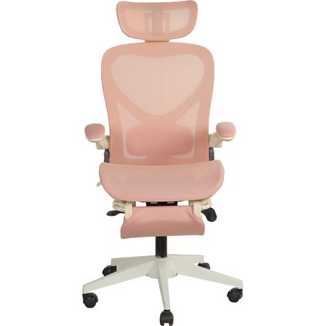 Silla de oficina ergonómica plegable rosa con reposacabezas 3D, soporte lumbar y reposapiés (1/5)
