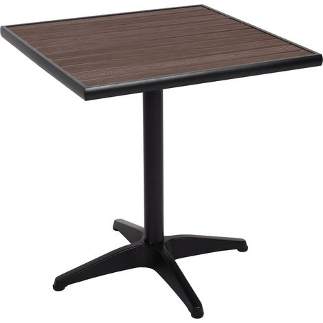 Gartentisch HHG-861, Balkontisch Bistrotisch, Gastronomie Outdoor-Beschichtung Alu Holzoptik schwarz, dunkelbraun