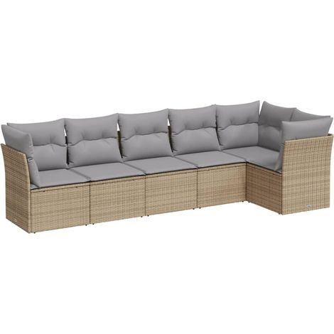 Set Divano da Giardino 6 pz con Cuscini Beige in Polyrattan vidaXL (1/3)
