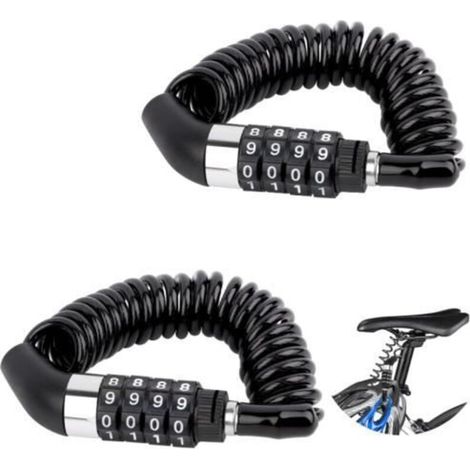 Cadenas de Vélo 150 cm3,5 mm Code à 4 Chiffres - Alliage de Zinc et PVC - Noir (1/4)