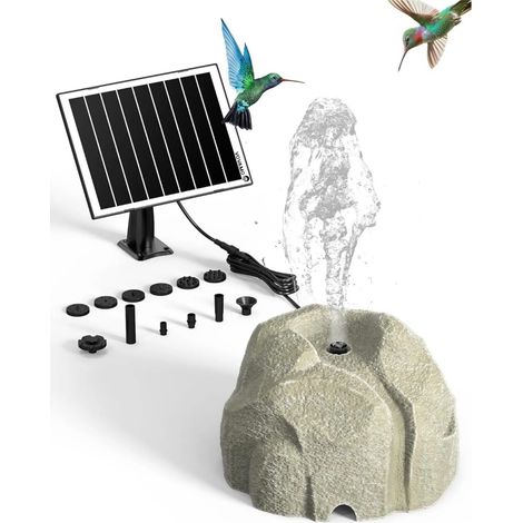 Solarbetriebener Vogeltränkenbrunnen aus Granitstein - Weiß -