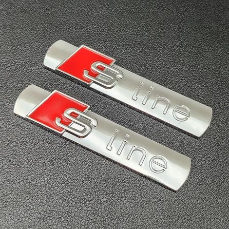 (Chrome 2pcs) 2 autocollants logo S-Line 3D en métal pour aile de voiture, compatibles avec Audi A1 A2 A3 A4 A5 A6 A7 Q2 Q3 Q5 Q7 SQ5 RS5 TT. Accessoires (1/4)
