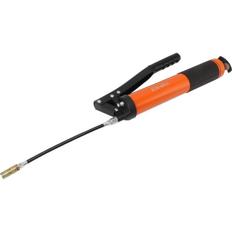 Pistolet à graisse haute pression 10 000 PSI 600 cm³ manuel robuste pour automobiles, camions, navires et tondeuses à gazon. Double piston renforcé orange. (1/5)