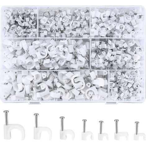 700 Pièces Attache-câble Ronde avec Clou en Acier, Clips Câble Ronds, Cavalier Cable Electrique Blanc, 4 mm/5 mm/6 mm/8 mm/10 mm (1/5)