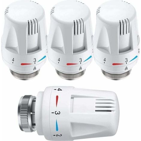 Tête Thermostatique, 4 Pièces Thermostat, Tête De Rechange De Valve De Radiateur Standard M30 X 1,5 Contrôle De La Température, Blanc (1/5)