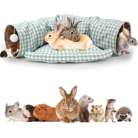 Lit tunnel pour lapin, jouet tube tunnel pliable 2 en 1 avec abri à coussin amovible pour chats, chatons, lapins, cochons d'Inde, chatons (1/5)