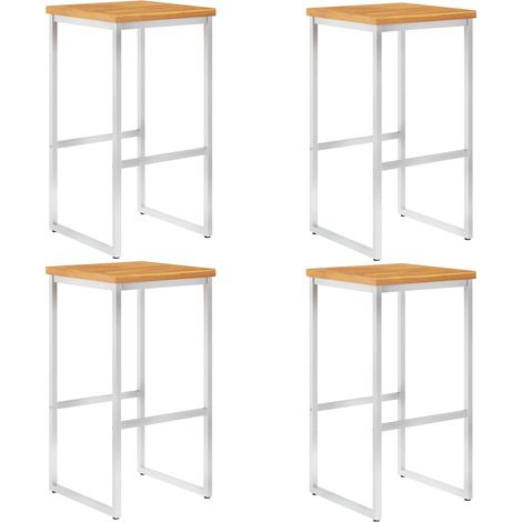 Lot de 4 chaises de bar de jardin en bois d'acacia massif et acier inoxydable - PANGIVO (1/5)