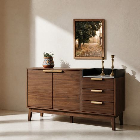 MEUBLIV Cassettiera contenitore rovere scuro – 3 cassetti, doppia anta e vano aperto (1/5)