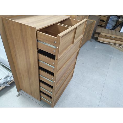 Commode à 6 tiroirs couleur chêne en bois avec grand espace de rangement et design moderne pour salon, chambre et entrée (1/5)