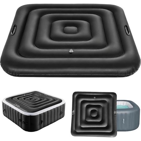 Couvercle de Bain à Remous, 135CM Couverture De Spa Gonflable avec Poignée, Couverture De Spa pour Bain À Remous, Économie D'Énergie, Universel et Pratique pour Spa (Noir, Carrée-135CM) (1/5)