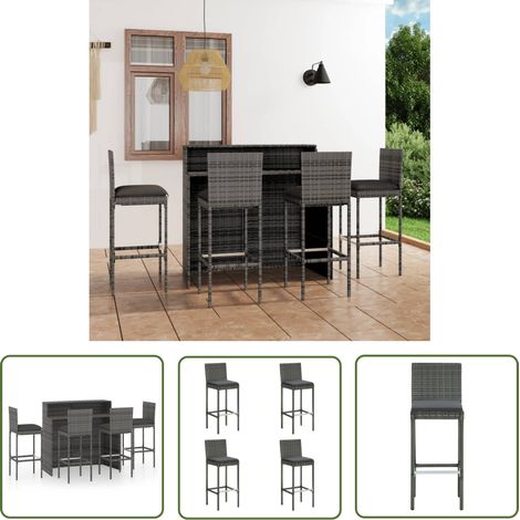 The Living Store 5-tlg. Gartenbar-Set mit Kissen Grau - Gartenbar-Set - Rattan Gartenmöbel - Outdoor Küche - Balkon Dekoration - Esszimmergarnitur (1/5)
