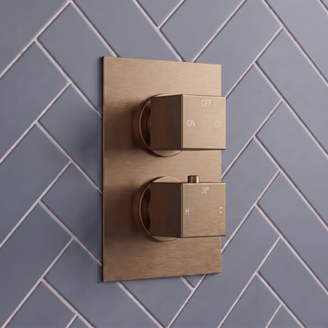 Signature React Thermostatic 2 Outlet Concealed Shower Valve Dual Handle - Brushed Bronze (1/3)