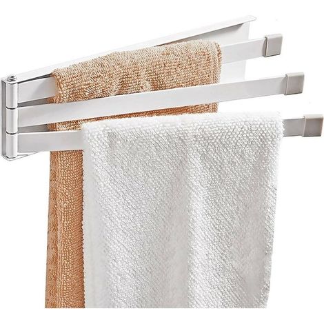 Porte-serviettes pivotant à 180° avec 3 barres, blanc, 24 x 6 cm (1/5)