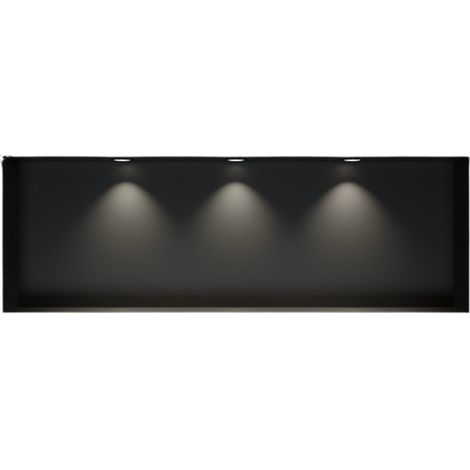 BERNSTEIN - Niche murale douche acier inox + 3 Spots LED, étagère douche encastrable NT309010X - 30x90x10cm (HxLxP) - Noir, 3x Spot noir mat (1/5)