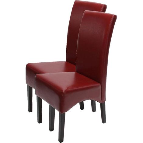 [NUNCA USADO] Lote de 2 sillas de comedor Silla de cocina Silla Latina, CUERO, rojo, patas oscuras (1/2)