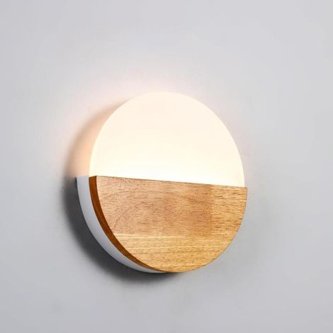 Applique murale intérieure LED applique bois ronde 6W lampe moderne lumière chaude (1/5)