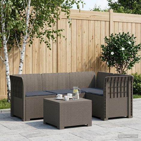 Canapé de jardin modulable 4 places avec module bas en PP aspect rotin gris clair - PANGIVO (1/5)