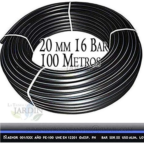Tuberia agua potable 20mm 16 bar 100m  Tuberia 20 mm PE100 Alimentaria alta densidad  Tuberia Polietileno banda azul AENOR