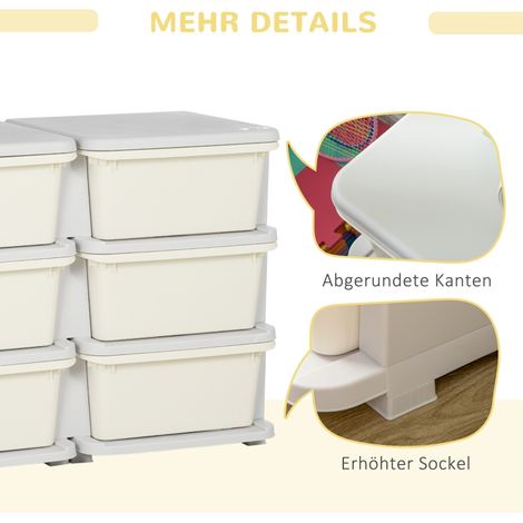 Boîte de rangement en plastique, 6 tiroirs, organiseur de jouets, commode basse pour enfant, blanc crème (1/5)
