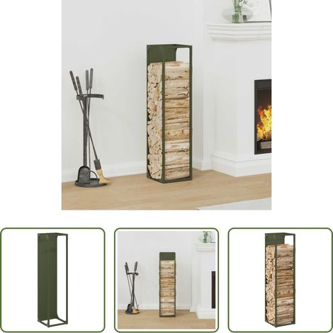Bois de chauffage - Portant de bois chauffage vert olive 25x25x100 cm (1/5)