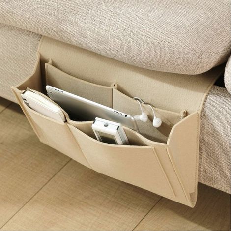 Beige - 32x20x10cm, bed pocket, felt, ready to hang, 5 compartments, sofa storage (1/4)