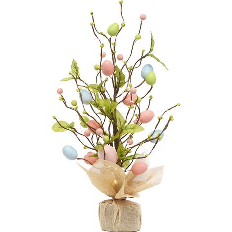 Arbre À Œufs De Pâques - Décoration De Table En Ciment Avec Œufs Artificiels Fleurs Et Feuilles Vertes - Pour Intérieur Extérieur Fêtes Mariages - 1 Pièce (1/5)