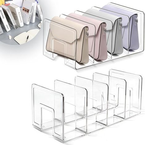 2er-Pack transparente Acryl-Ablagen mit 4 Fächern für Handtaschen und Geldbörsen, 32 x 14,4 x 13 cm. (1/5)
