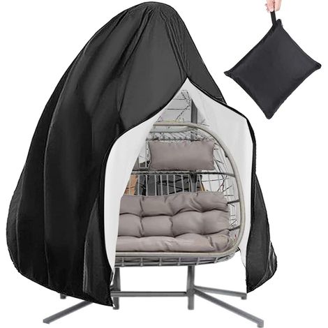 Hängesessel-Abdeckung, 200 x 230 cm, Doppel-Eierstuhl-Abdeckung mit Reißverschluss und Kordelzug, Outdoor, wasserdicht, winddicht, langlebig, strapazierfähig, Hängesessel, Möbelschutz (1/5)