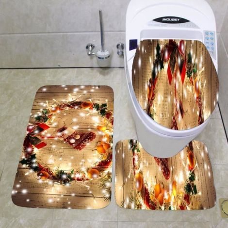 Tapis de toilette - - Modèle F-Noël - 3 pièces - Lavable à la machine - 45x75cm (1/3)