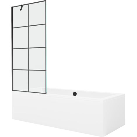 Mexen Cube baignoire rectangulaire 180 x 80 cm avec habillage et paroi 1-volet 80 cm, motif noir - 550518080X9508007077 (1/5)