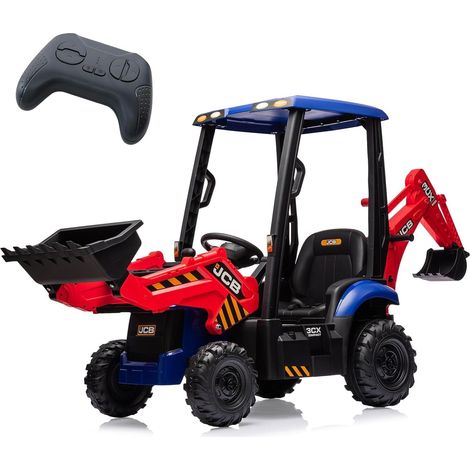 Tractor Eléctrico 12V para Niños, Mando a Distancia 2,4G, 4 en 1 Excavadora Eléctrica, 2-4 km/h para Niños de 3 Años+, Rojo (1/4)