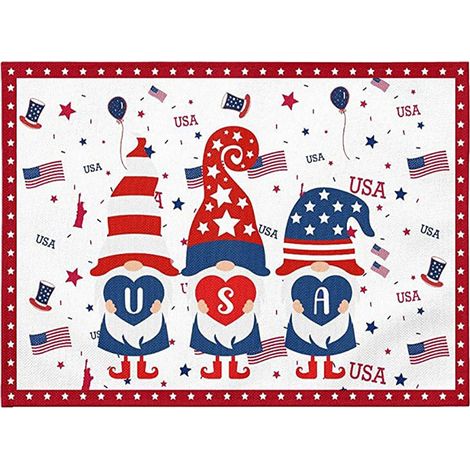 Placemat - Linen - Bleu Rouge - Pour Fête Nationale Américaine - 20 x 15 cm - Lot de 1 (1/3)